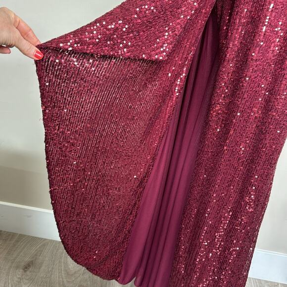 NWT IEENA for MAC DUGGAL 26395 Wine Sequin Wrap Evening Gown Women’s - Picture 6 of 10